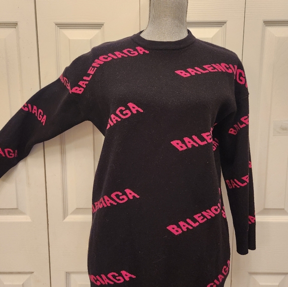 Balenciaga Black Sweater with Hot  Pink Logo Accents - Picture 1 of 8
